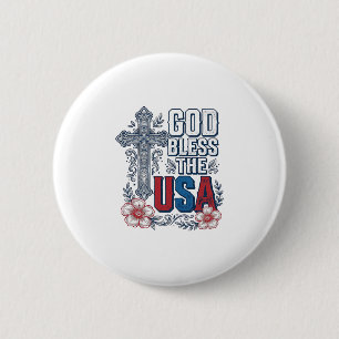 God Bless The USA Vintage Cross Patriotic Shirt (2 2 Inch Round Button