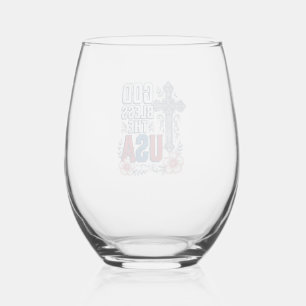 God Bless The USA Vintage Cross Patriotic Shirt (2 Stemless Wine Glass