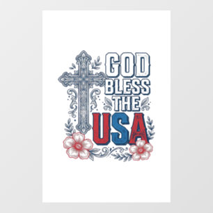 God Bless The USA Vintage Cross Patriotic Shirt (2 Window Cling