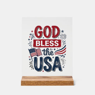 God Bless the USA Vintage Patriotic Faith Shirt De Acrylic Sign