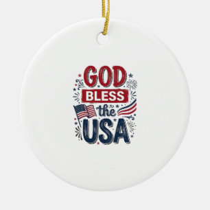 God Bless the USA Vintage Patriotic Faith Shirt De Ceramic Ornament
