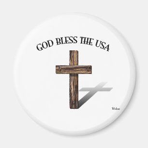 GOD BLESS THE USA with rugged cross Magnet