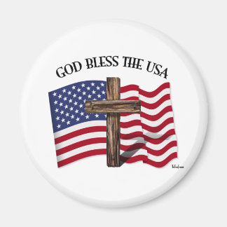 GOD BLESS THE USA with rugged cross & US flag Magnet