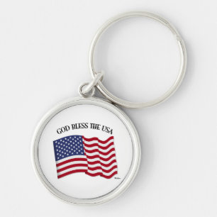 GOD BLESS THE USA with US flag Keychain
