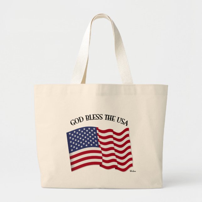 GOD BLESS THE USA with US flag Large Tote Bag (Front)