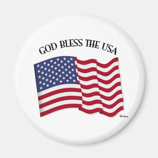 GOD BLESS THE USA with US flag Magnet (Front)