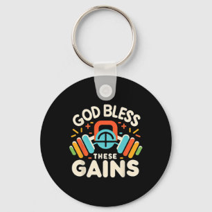 God Bless These Gains Muscle Bodybuilding - 1 Keychain