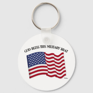 GOD BLESS THIS MILITARY BRAT with US flag Keychain