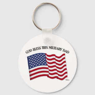 GOD BLESS THIS MILITARY DAD with US flag Keychain
