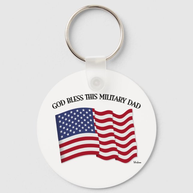 GOD BLESS THIS MILITARY DAD with US flag Keychain (Front)