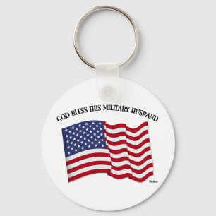 GOD BLESS THIS MILITARY HUSBAND with US flag Keychain