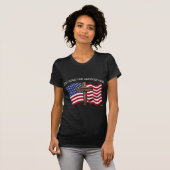 GOD BLESS THIS MILITARY MOM rugged cross & US flag T-Shirt (Front Full)