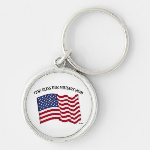 GOD BLESS THIS MILITARY MOM with US flag Keychain