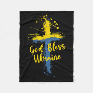 God Bless Ukraine Cross Christian Support Pray For Fleece Blanket