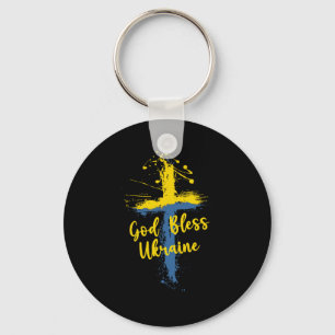 God Bless Ukraine Cross Christian Support Pray For Keychain