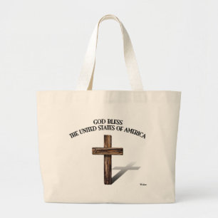 GOD BLESS UNITED STATES OF AMERICA rugged cross Large Tote Bag