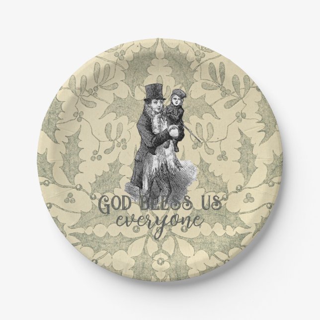 God bless us everyone Dickens Christmas Carol Paper Plate (Front)