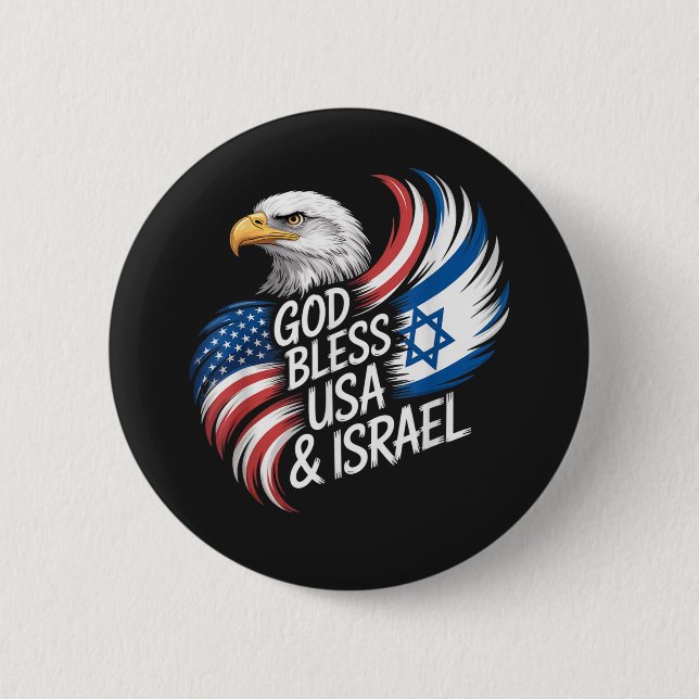 God Bless USA Israel 2 Inch Round Button (Front)