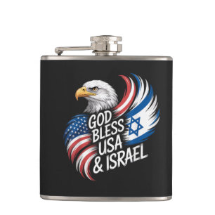 God Bless USA Israel Hip Flask