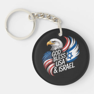 God Bless USA Israel Keychain