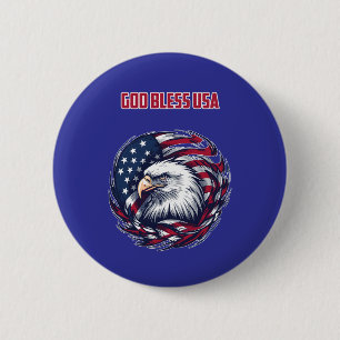 God Bless USA Patriotic American Faith Design 2 Inch Round Button