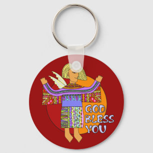 God Bless You dark red Keychain