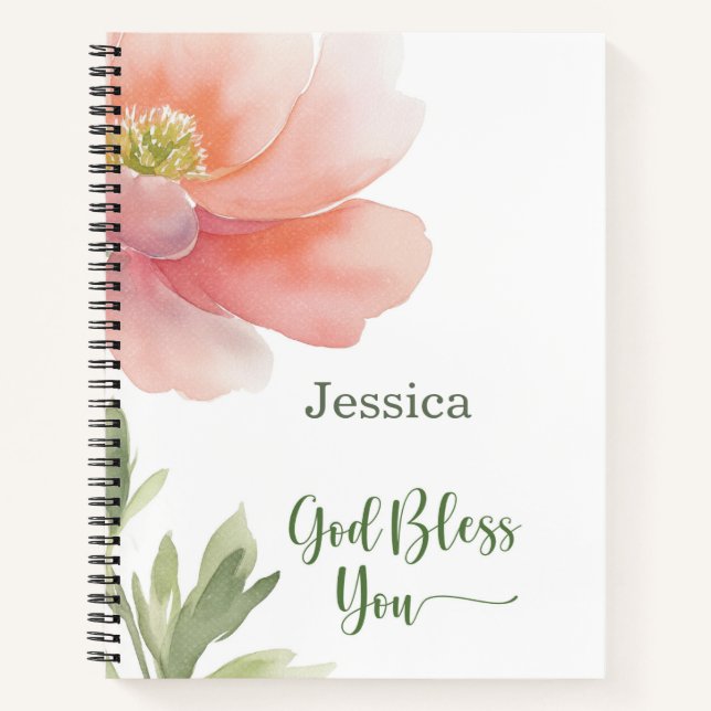 God Bless You Encourage Support Watercolor Flower Notebook (Front)