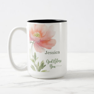 God Bless You Encourage Support Watercolor Flower Two-Tone Coffee Mug