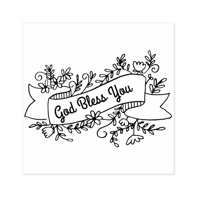 God Bless You Floral Banner Customizable Rubber Stamp (Imprint)