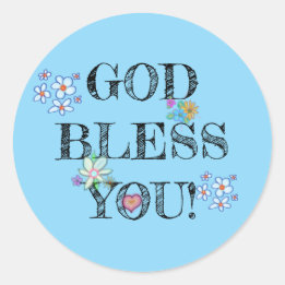God Bless You Floral Blue Classic Round Sticker