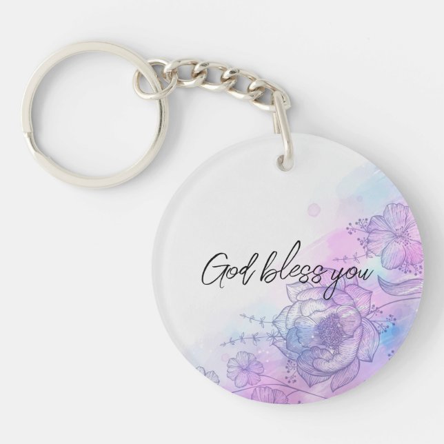 GOD BLESS YOU FLORAL  KEYCHAIN (Front)