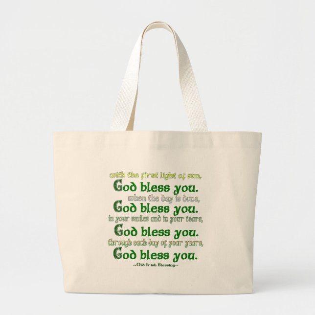God Bless You Irish Blessing Large Tote Bag (Front)