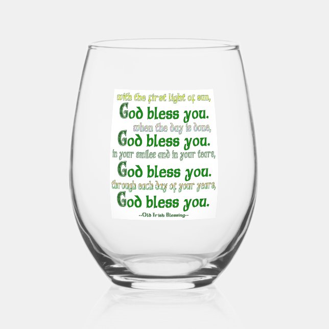 God Bless You Irish Blessing Stemless Wine Glass (Front)