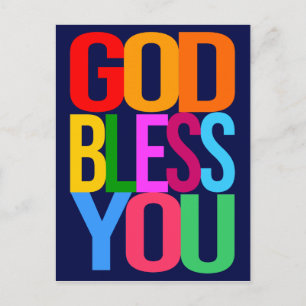GOD BLESS YOU Positive colourful Postcard