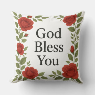 God Bless You Religious Rose Floral Throw Pillow