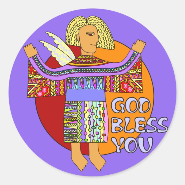 God Bless You | violet Classic Round Sticker (Front)