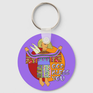 God Bless You   violet Keychain
