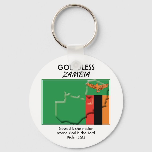 God Bless ZAMBIA | Patriotic Zambian Flag Keychain (Front)