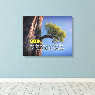 God Can Make Impossible Possible -Cliffside Tree Canvas Print
