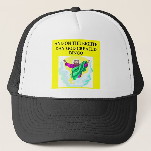 god created bingo trucker hat (Front)