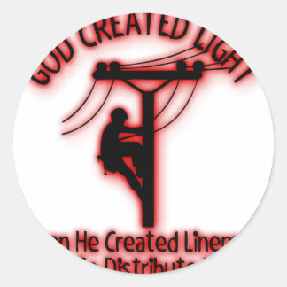 God Created Light - Funny Bible, Lineman Design Classic Round Sticker