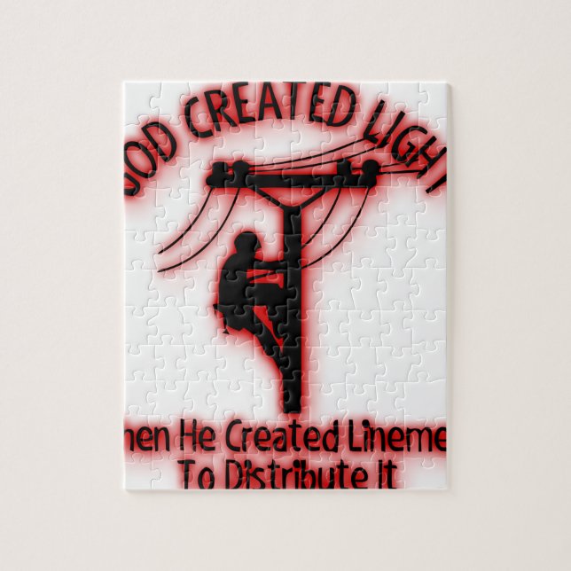 God Created Light - Funny Bible, Lineman Design Jigsaw Puzzle (Vertical)