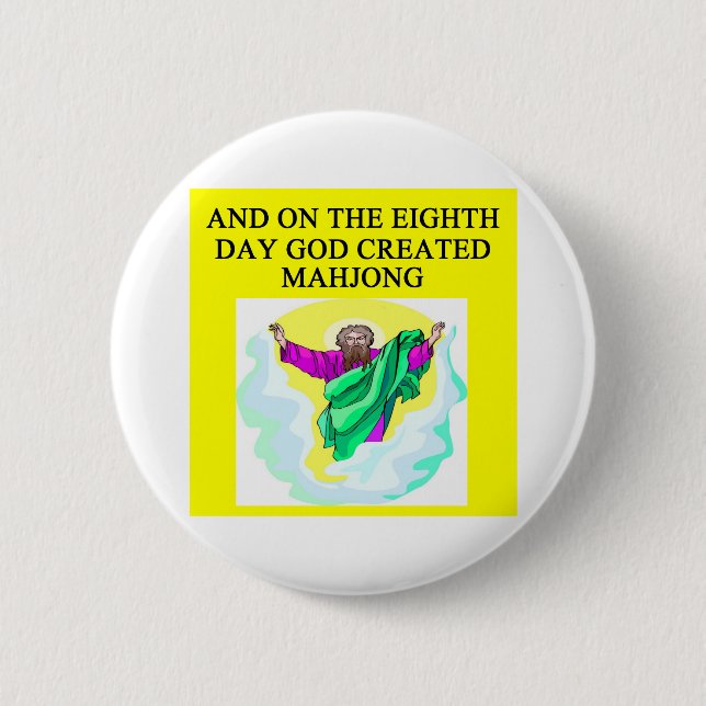 god created mahjong 2 inch round button (Front)