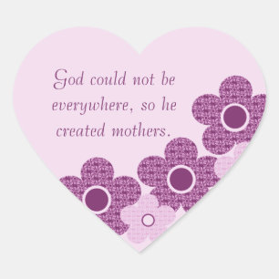 God Created Mothers Flower Heart Stickers, Purple Sticker