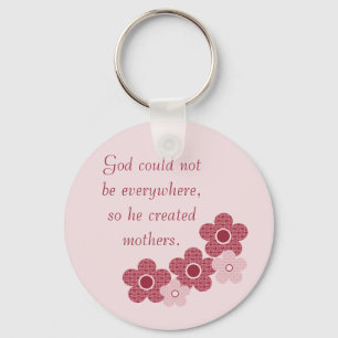 God Created Mothers Patterned Flower Keychain Pink