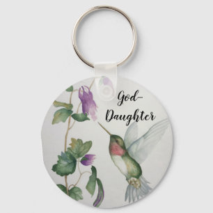 God-Daughter Elegant Hummingbird Button Keychain
