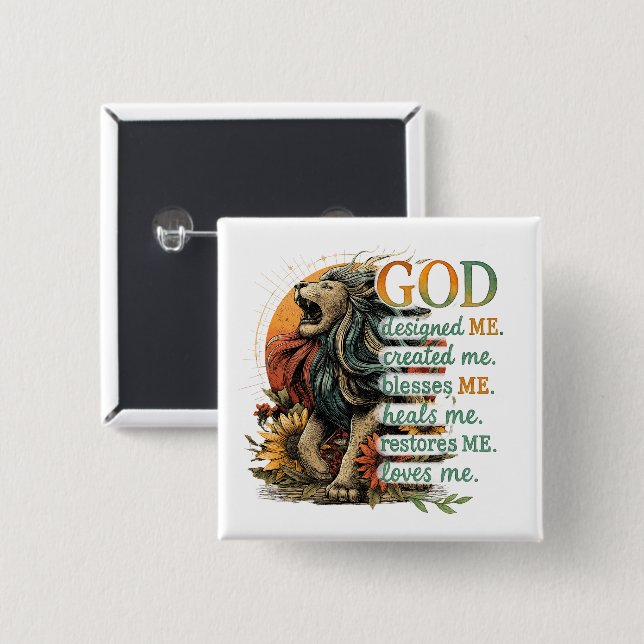 God Designed Me...  2 Inch Square Button (Front & Back)
