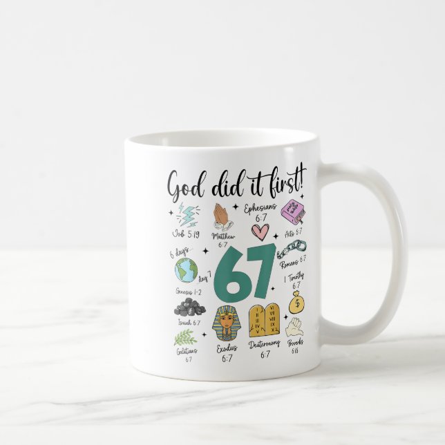 God Did It First 67 Meme Retro Christian Funny Fai Coffee Mug (Right)