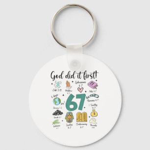God Did It First 67 Meme Retro Christian Funny Fai Keychain