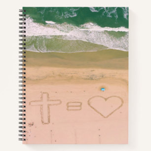 God equals LOVE, Jesus is Love, beach ocean cross Notebook